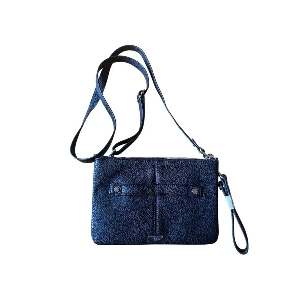 Thirty-One Jewell Crossbody Bag Womens Sm Black Embossed Snakeskin Zip wristlet